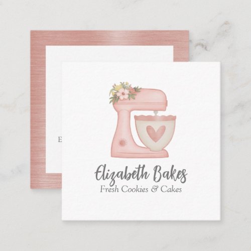 Simple Pink Mixer Floral Cake Bakery Business Card