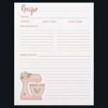 Simple Pink Mixer Floral Cake Bakery Recipe Card Flyer<br><div class="desc">Cute kitchen stand mixer recipe page that coordinates with the stand mixer recipe binder.  Designed for you by Blackberry Boulevard.</div>
