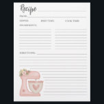 Simple Pink Mixer Floral Cake Bakery Recipe Card Flyer<br><div class="desc">Cute kitchen stand mixer recipe page that coordinates with the stand mixer recipe binder.  Designed for you by Blackberry Boulevard.</div>