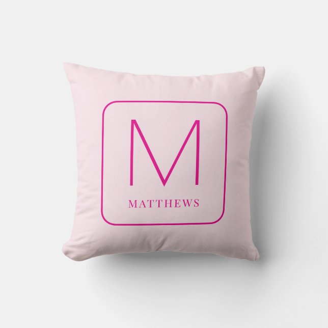 Simple Pink Modern Family Monogram Throw Pillow (Front)
