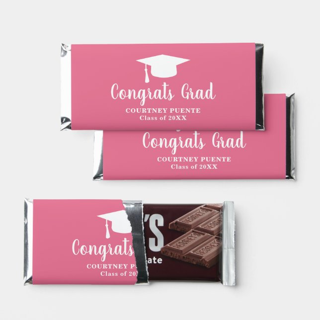Simple Pink Modern Graduation Hershey Bar Favors (Front)