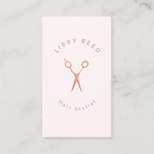 Simple Pink Modern Hairdresser Rose Gold Scissors Business Card