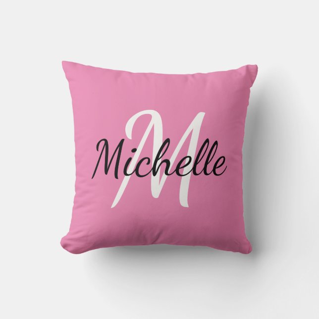 Simple Pink Monogrammed Throw Pillow (Front)