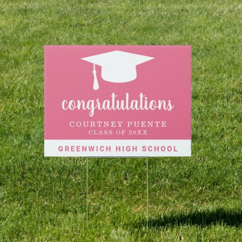 Simple Pink Mortar Board Modern Graduation Sign