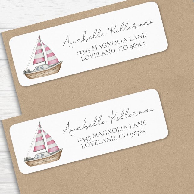 Simple Pink Nautical Return Address Label (Simple Pink Nautical Return Address label)