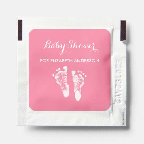 Simple Pink Newborn Footprints Girl Baby Shower Hand Sanitizer Packet