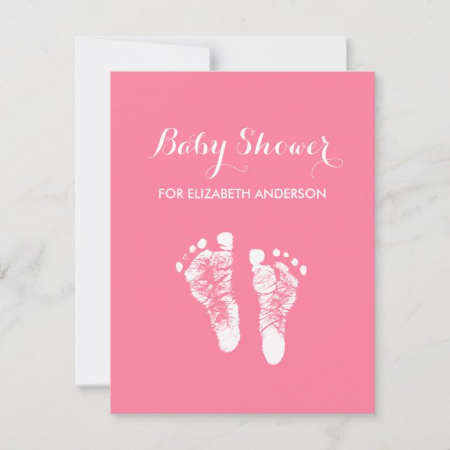 Simple Pink Newborn Footprints Girl Baby Shower Invitation (Front)