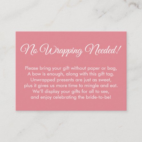 Simple Pink No Wrapping Needed Bridal Shower Enclosure Card