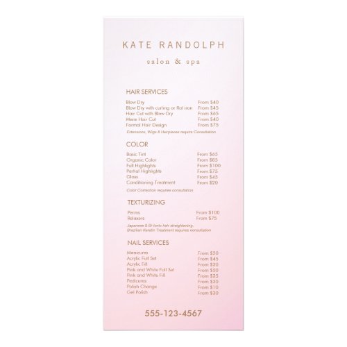 Simple Pink Ombre Salon Price List Service Menu
