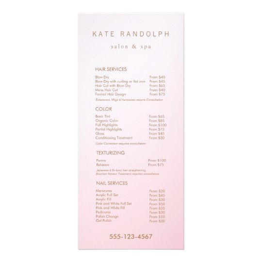 Simple Pink Ombre Salon Price List Service Menu Zazzle Com