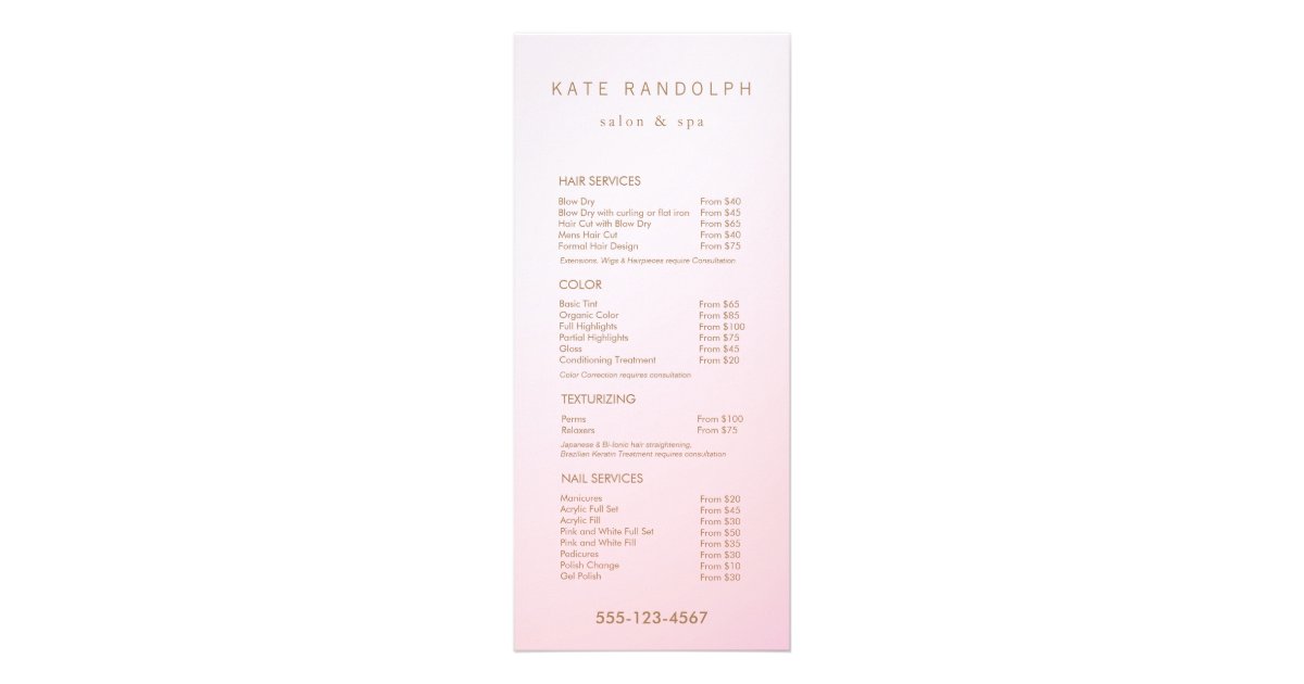 Simple Pink Ombre Salon Price List Service Menu Zazzle Com Ornamental curly swirls background | designed by vexels.com. simple pink ombre salon price list service menu zazzle com