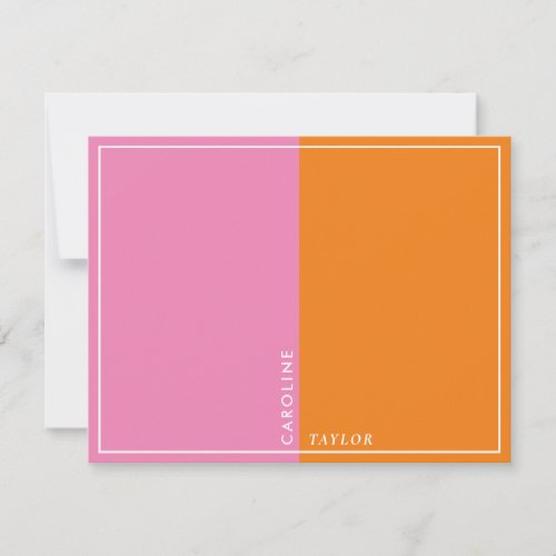 Simple Pink Orange Color Block Girly Boutique Note Card