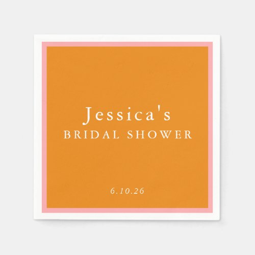 Simple Pink Orange Custom Vintage Bridal Shower Napkins
