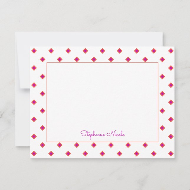 Simple Pink Orange Diamond Polka Dot Personalized Note Card (Front)