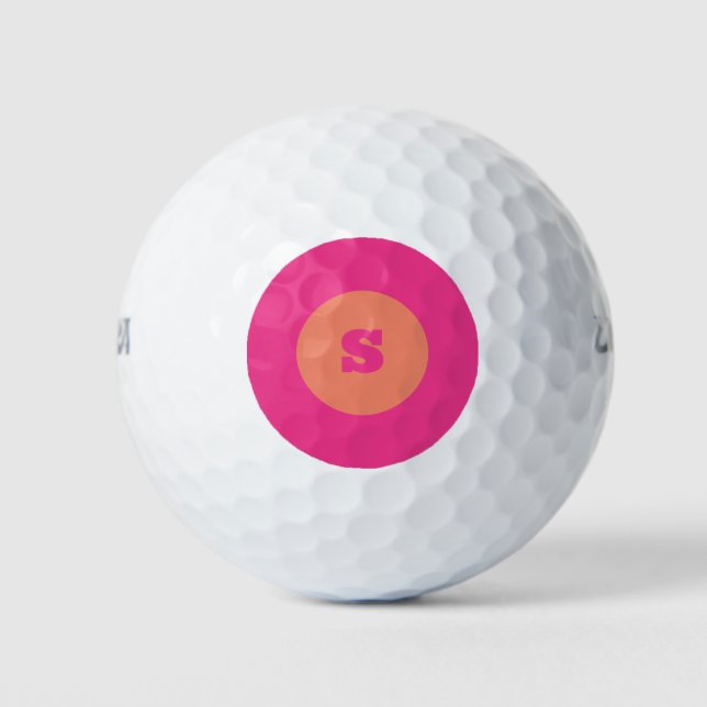 Simple Pink Orange Monogram Modern Stylish Bold Golf Balls (Front)
