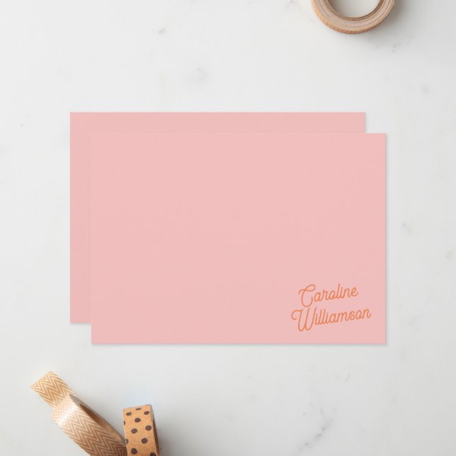 Simple Pink Orange Script Personalized Stationery  Note Card (Front/Back In Situ)