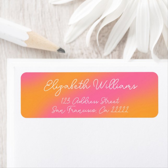 Simple Pink Orange White Script Address Label (Insitu)