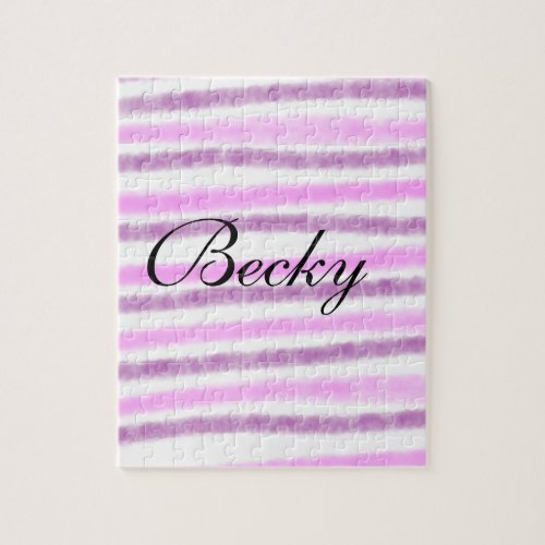 simple pink pastel watercolor add your name custom jigsaw puzzle