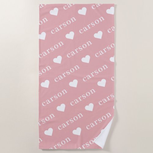 Simple Pink Personalized Repeating Name Beach Towel