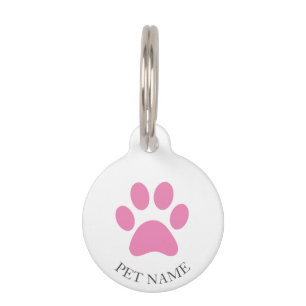 Simple Pink Pet Paw with Name ID Tag