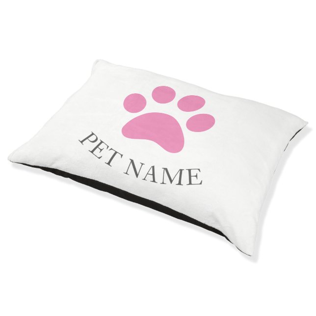 Simple Pink Pet Paw with Name Pet Bed (Angled)