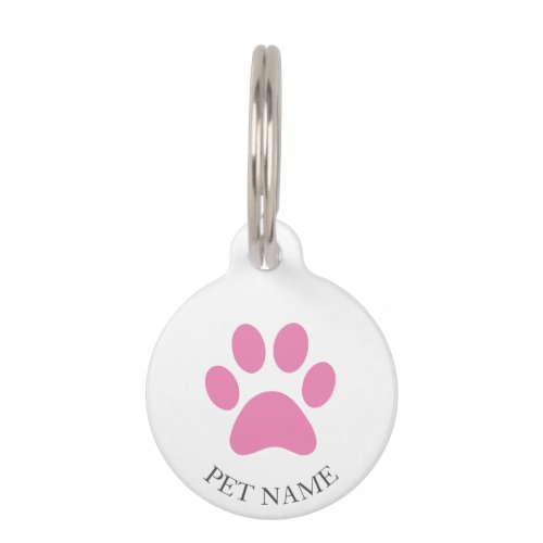 Simple Pink Pet Paw with Name Pet ID Tag