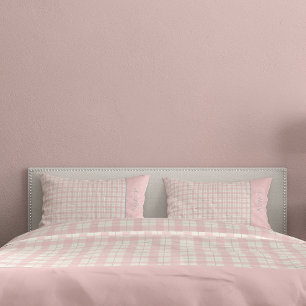 Simple Pink Plaid Custom Name Farmhouse Pillow Case