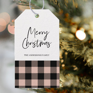Simple  Pink Plaid & Merry Christmas Gift Tags