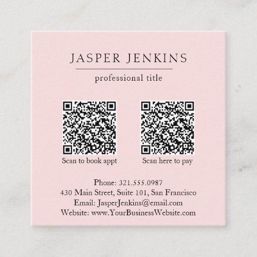 Simple Pink Professional Minimal Modern QR Code Square Business Card