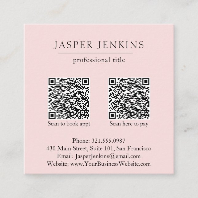 Simple Pink Professional Minimal Modern QR Code Square Business Card (Front)