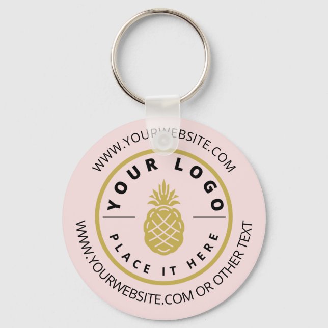 Simple Pink Promotional Custom Company Logo Text Keychain (Front)