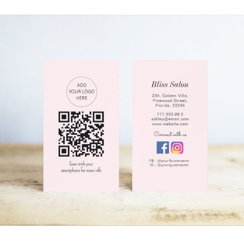 Simple Pink QR Code Beauty Salon  Business Card