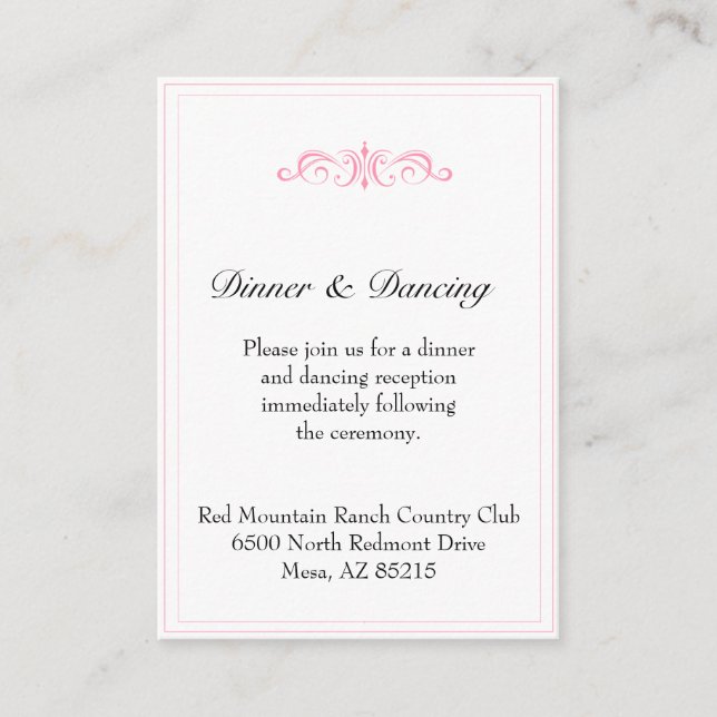 Simple Pink Reception & Accommodation Card (Front)