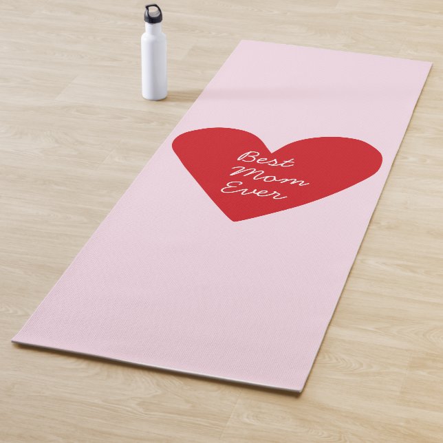 Simple Pink & Red Heart Best Mom Ever Mothers Day Yoga Mat (In Situ)