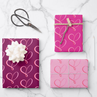 Simple Pink Red Hearts Wrapping Paper Sheets