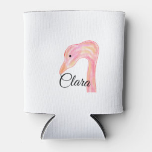 Simple pink red swan face watercolor animal custom can cooler