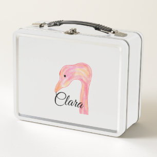 Simple pink red swan face watercolor animal custom metal lunch box