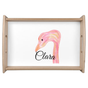 Simple pink red swan face watercolor animal custom serving tray