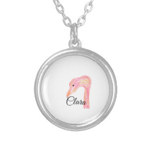 Simple pink red swan face watercolor animal custom silver plated necklace