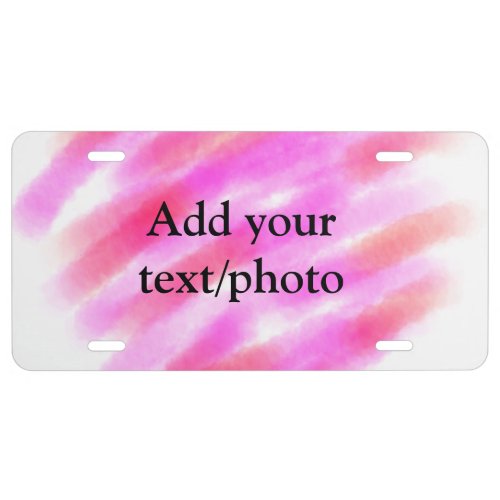 Simple pink red watercolor custom add name text  t license plate