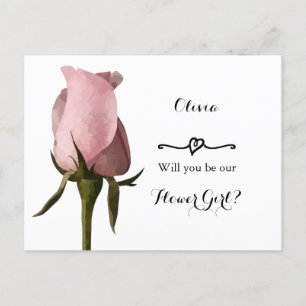 Simple Pink Rose Flower Girl Request Card