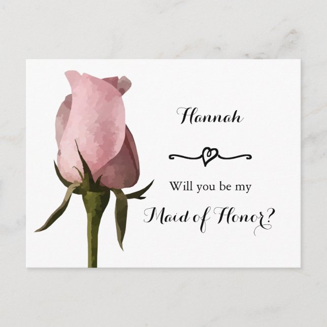 Simple Pink Rose Maid of Honor Request Card (Front)