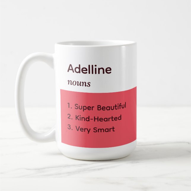 Simple Pink Rose White Name Descriptions Coffee Mug (Left)