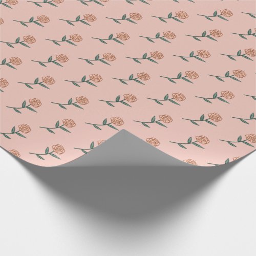 Simple Pink Roses Ditsy Floral Holiday Gift Wrapping Paper