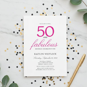 Simple Pink Script 50 and Fabulous 50th Birthday Invitation