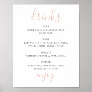 Simple pink script. Alcohol drinks wedding bar Poster