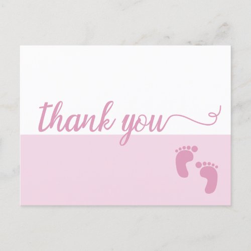 Simple Pink Script baby girl feet Thank You Announcement Postcard