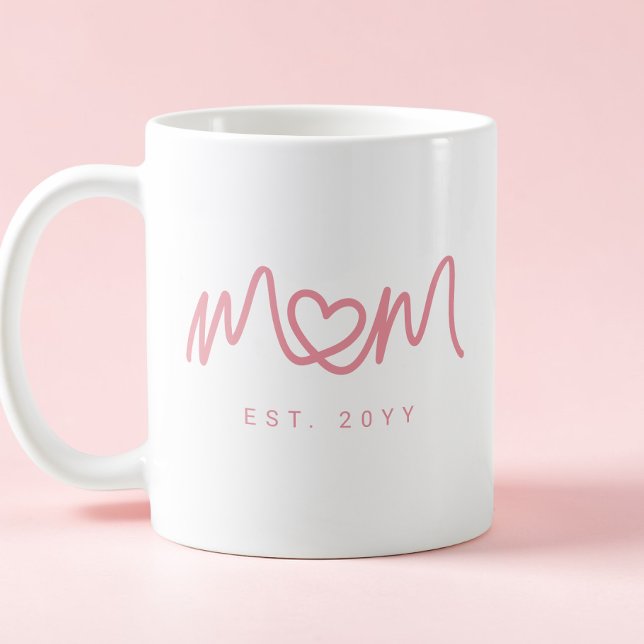 Simple Pink Script Heart Cute Mom Established Coffee Mug (Simple Pink Script Heart Cute Mom Established Coffee Mug)