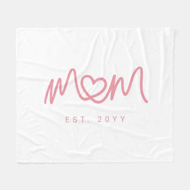 Simple Pink Script Heart Cute New Mom Established Fleece Blanket (Front (Horizontal))