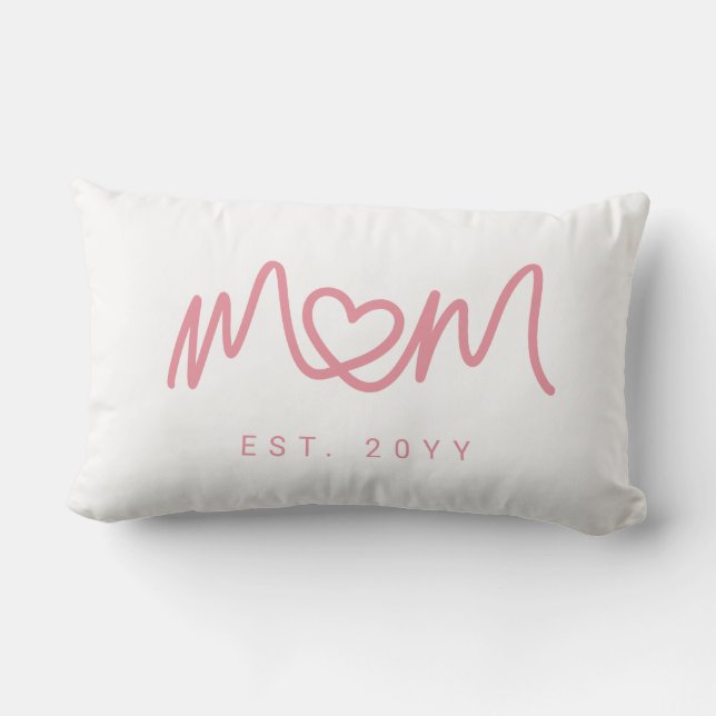 Simple Pink Script Heart Cute New Mom Established Lumbar Pillow (Back)